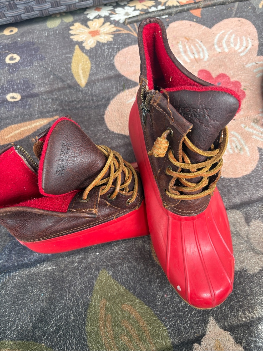Sperry Red and Brown Waterproof Duck Boots vintage
